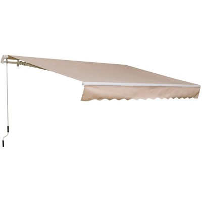 Outsunny 3.5M x 2.5M Garden Patio Manual Awning Canopy Sun Shade Shelter Retractable Gear Lever Winding Handle Cream