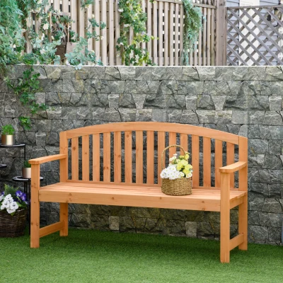 Outsunny 3 Seater Wooden Garden Bench with Armrest, Outdoor Furniture for Park, Balcony, Orange