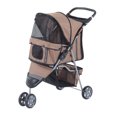 PawHut Cochecito Plegable Mascotas 75x45x97cm Perros Gatos Carrito Ruedas giran 360 grados con freno Café