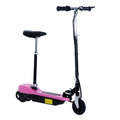 HOMCOM Patinete Eléctrico Plegable para Niño E-Scooter Batería 120W Manillar Asiento Ajustable Freno Pie de Apoyo para Adolescentes Rosa