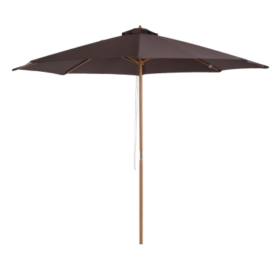 Outsunny 3(m) Fir Wooden Garden Parasol Bamboo Sun Shade Patio Outdoor Umbrella Canopy, Coffee