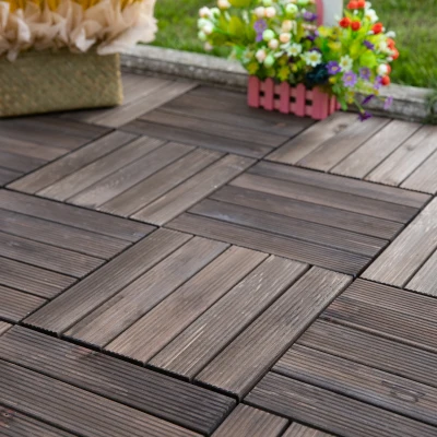 Outsunny 27 Pcs Floor Tiles Interlocking Solid Wood DIY Deck Tiles Indoor Outdoor Flooring