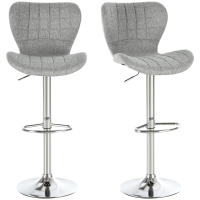 HOMCOM 2 Pieces Bar Stools Adjustable Height Counter Chair with/ Footrest for Home Pub, Grey