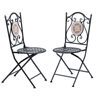 OUTSUNNY Mosaic Garden Folding Chair Set Outdoor Dining Furniture Set of 2