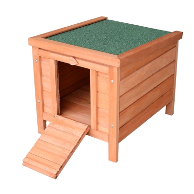PawHut Kaninchenstall aus Holz mit Asphaltdach Natur+Grün 42 x 50 x 43 cm
