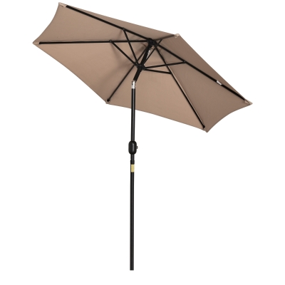 Outsunny Φ2.3m Patio Sun Umbrella Outdoor Market Table Parasol w/ Adjustable Angle 6 Ribs for Garden Backyard Pool Khaki