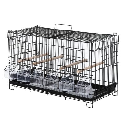 PawHut 17.75"x9"x10.5" Bird Cage 4 Doors 6 Food Boxes 4 Perch Pole Metal PP Pine