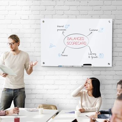 Vinsetto Glass Magnetic Dry Erase Whiteboard, Frameless Board on Wall, w/ Dry Eraser, 4 Markers and Pen Holder 35.5" x 23.5" x 0.18"