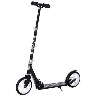 HOMCOM Teens Adult Kick Scooter Foldable Adjustable Aluminum Ride On Toy 2 Big Wheels For 14+ Black