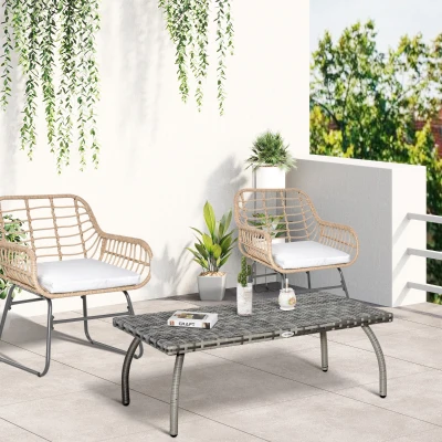 Outsunny PE Wicker Rattan Coffee Table - Mixed Grey
