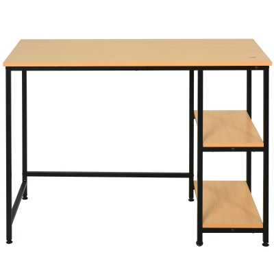 HOMCOM Computer Table with 2-Tier Shelves Home Office Workstation Desk Adjustable Feet, Beech Wood Color
