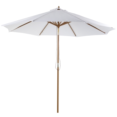 Outsunny 3M Patio Umbrella Wood Outdoor Table Umbrella with 8 Sturdy Ribs - Cream White