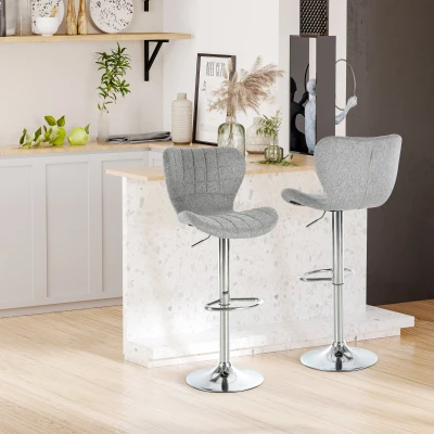 HOMCOM 2 Pieces Bar Stools Adjustable Height Counter Chair with/ Footrest for Home Pub, Grey