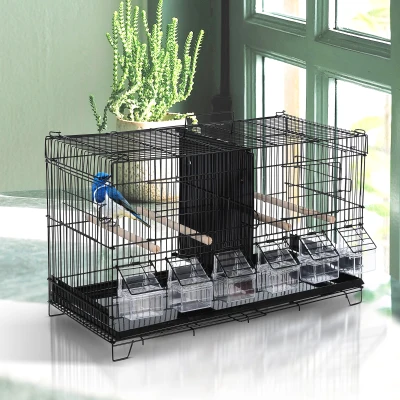PawHut 17.75"x9"x10.5" Bird Cage 4 Doors 6 Food Boxes 4 Perch Pole Metal PP Pine