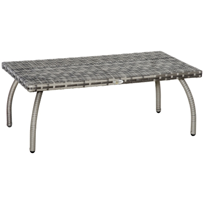 Outsunny 90 cm Rattan Wicker Side Table, End Coffee Table with All-Weather Material for Outdoor, Garden, Balcony, Backyard, Grey