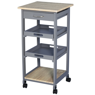 HOMCOM Kitchen Island Rolling Trolley Utility Serving Cart with Drawer and wheels, for Living Room and Dining Room, Grey