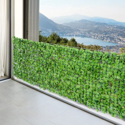 Outsunny Artificial Leaf Hedge Screen Privacy Fence Panel for Garden Outdoor Indoor Decor 3(m)x 1m Green