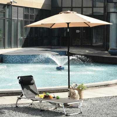 Outsunny Φ2.3m Patio Sun Umbrella Outdoor Market Table Parasol w/ Adjustable Angle 6 Ribs for Garden Backyard Pool Khaki
