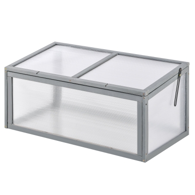 Outsunny Mini-Gewächshaus, Holz+Polycarbonat, Grau, 90 x 46 x 40 cm