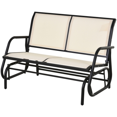 Outsunny 2-Person Outdoor Glider Bench Patio Double Swing Gliding Chair Loveseat w/Power Coated Steel Frame for Backyard Garden Porch, Beige