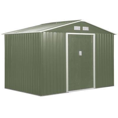 Outsunny Casetta da Giardino con 2 Porte Scorrevoli e 4 Prese d'Aria in Acciaio e PP, 277x195x192cm, Verde Chiaro
