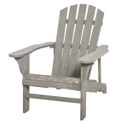 Outsunny Wood Adirondack Chair Seat Deck Reclined Extra Wide Seat for Patio Garden Deck Grey