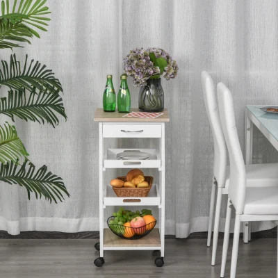 HOMCOM Kitchen Island Rolling Trolley Utility Serving Cart with Drawer and wheels, for Living Room and Dining Room, White