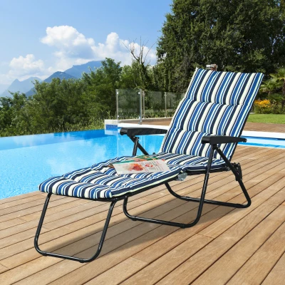 Outsunny Foldable Reclining Sun Lounger Lounge Chair 6-Position Adjustable Back for Patio Garden Beach Pool Blue