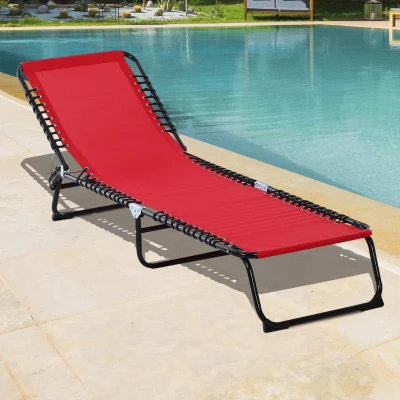 Outsunny 3-Position Reclining Beach Chair Chaise Lounge Folding Chair with Comfort Ergonomic Design,Wine Red