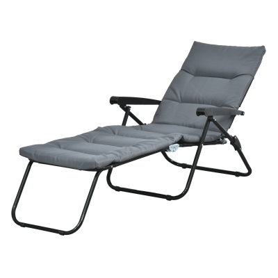 Outsunny Foldable Reclining Sun Lounger Lounge Chair 6-Position Adjustable Back for Patio Garden Beach Pool Grey