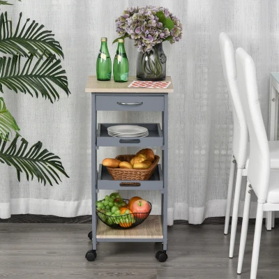 HOMCOM Kitchen Island Rolling Trolley Utility Serving Cart with Drawer and wheels, for Living Room and Dining Room, Grey