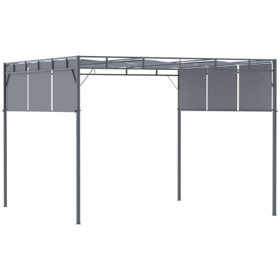 Outsunny 3 x 3(m) Steel Pergola Gazebo Garden Shelter with Retractable Roof Canopy for Outdoor, Patio, Dark Grey