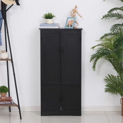 HOMCOM 4-Door Storage Cabinet Multi-Storey Large Space Pantry w/ Adjustable Shelves, Black