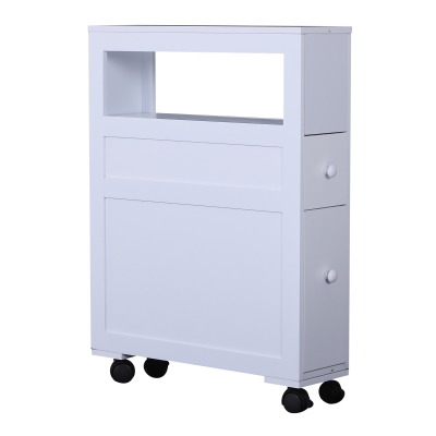 HOMCOM Rolling Bathroom Storage Cabinet Slim Side Holder Organizer with Drawers-White