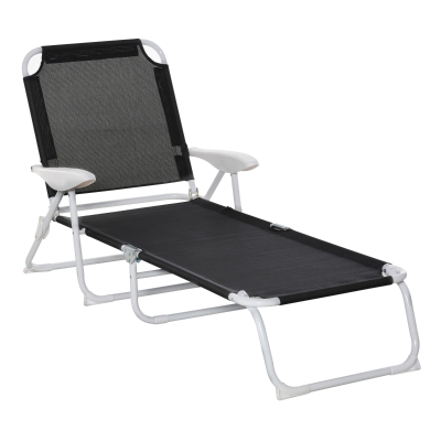 Outsunny Reclining Lounge Chair with 4-Level Adjustable Backrest Folding Sun Beach Lounger for Patio Garden Black