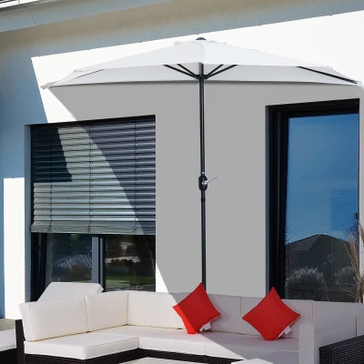Outsunny 3(m) Round Parasol 8 Steel Ribs Construction Garden Outdoor Umbrella w Zink Alloy Crank & Tilt Function Cream