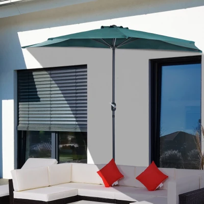 Outsunny 3(m) Round Parasol 8 Steel Ribs Construction Garden Outdoor Umbrella w Zink Alloy Crank & Tilt Function Green