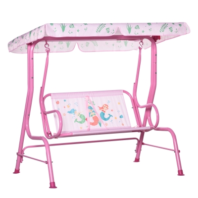 Outsunny Kinder Hollywoodschaukel mit Dach für 3-6 Jahre Rosa 110 x 74 x 113 cm
