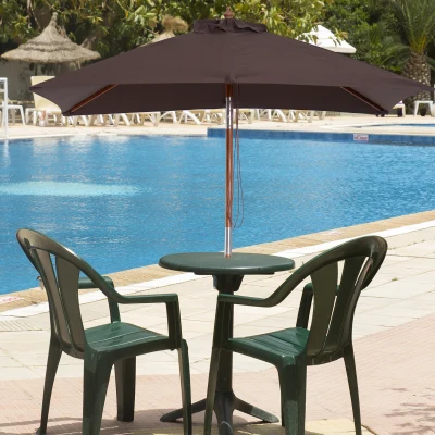 Outsunny 2 x 1.5m Patio Garden Parasol Sun Umbrella Sunshade Canopy Outdoor Backyard Furniture Fir Wooden Pole 6 Ribs Tilt Mechanism - Coffee