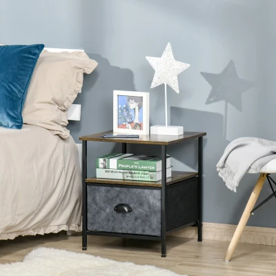 HOMCOM Side Table Industrial End Table Nightstand with Removable Drawer Steel Frame for Living Room Bedroom Entryway Rustic Brown