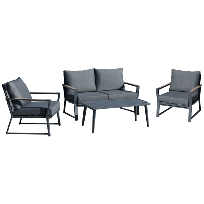 Outsunny 4-teiliges Gartenmöbelset, Sofa, Sessel, Beistelltisch, Dunkelgrau