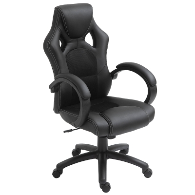 HOMCOM High-Back Gaming Chair Swivel Home Office Computer Racing Gamer Desk Chair Faux Leather with Wheels, Black