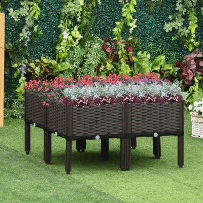 Outsunny 4-piece PP Raised Flower Bed Stackable Vegetable Herb Free Combination Grow Box with Drainage Holes