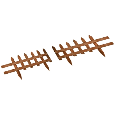 Outsunny Pack of 12 Wooden Border Fences, Garden Fixed Picket Fence for Lawn Edging, Flowerbed, Brown