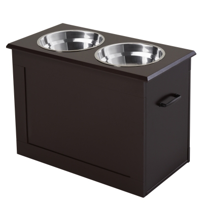PawHut Raised Pet Bowls with Storage Function 2 Stainless Steel Dog Bowls Elevated Base for Large Dogs and Other Large Pet Dark Brown