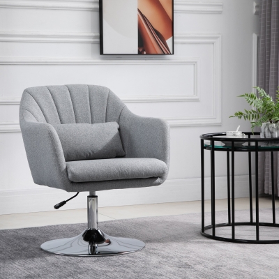 HOMCOM Leisure Chair with Metal Base, Modern Swivel Linen Sofachair Midback with Lumbar Support for Living Room Bedroom Office, Grey