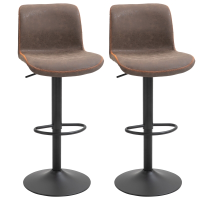 HOMCOM Retro Barstools Set of 2 PU Leather Adjustable Height Swivel Bar Chairs with Footrest for Kitchen, Counter, Home Bar
