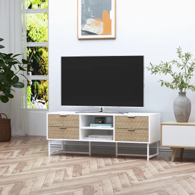 HOMCOM TV Stand, Modern TV Cabinet with Storage Shelves and Drawers for 32-47" TVs for Living Room, Bedroom, White