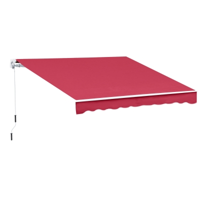 Outsunny 13’x8’ Manual Retractable Patio Awning UV resistant Sun Shade Outdoor Deck Window Door Canopy Shelter Aluminum Frame Wine Red