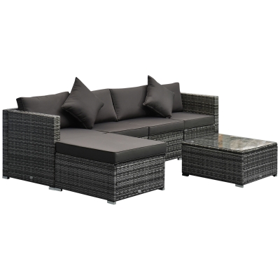 Outsunny 6-teilige Sofagarnitur in Rattanoptik, frei kombinierbar, Grau
